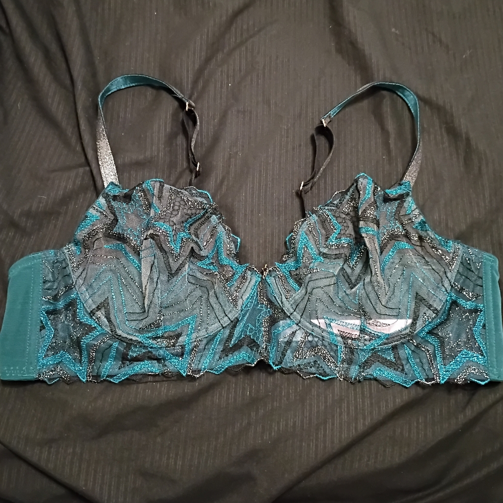 Savage X Fenty Teal Shining Star Embroidered Unlined Bra - 42C